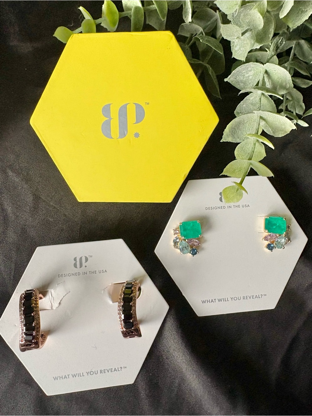 BOMB PARTY Rose Gold Black Onyx Hoops OR Emerald/Topaz Cluster Earrings (Pick 1)
